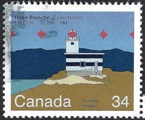 Canada #1066 34¢ Canadian Lighthouses - Rose Blanche (1985). Used.