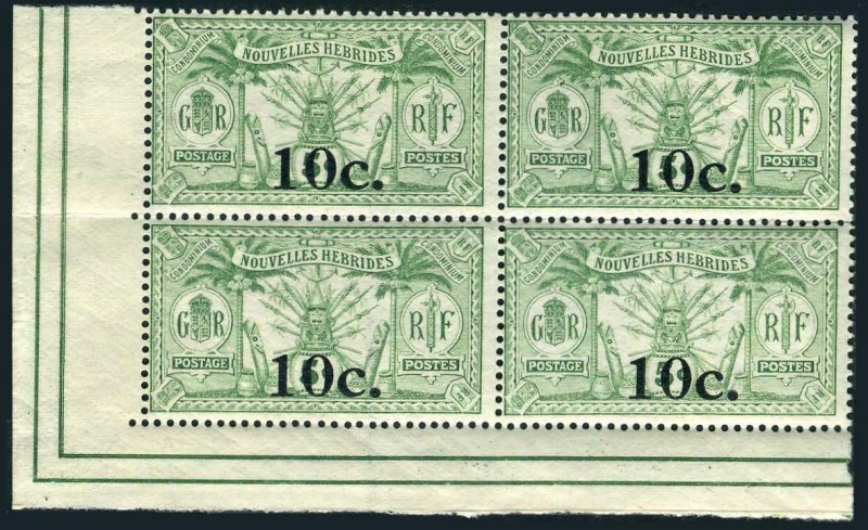 New Hebrides Fr 40 block/4,MNH.Michel 70. Coat of Arms,new value,1924.