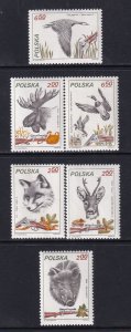 Poland 1981 Sc 2450-5 Moose Boar Fox Elk Goose Duck Rifle Pouch Stamp MNH