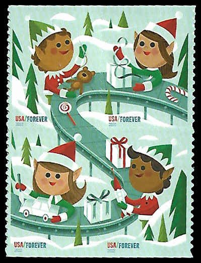 PCBstamps      US #5722/5725a Bk Block $2.40(4x{60c})Holiday Elves, (2)