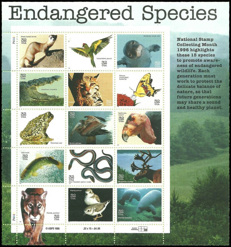 PCBstamps   US #3105 Sheet $6.40(20x32c)Endangered Species, MNH, (4)