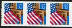 US Stamp #2915A MNH Flag Over Porch Coil P/V 11/10 Strip / 3 with NO Plate No.