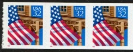 US Stamp #2915A MNH Flag Over Porch Coil P/V 11/10 Strip / 3 with NO Plate No.