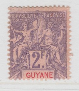 French Colony Guyana 1900-04 2fr Violet on Rose MH* Stamp A22P11F8337-