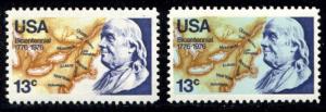 U.S. #1690a MInt NH - 1976 13c Franklin, BLUE Omitted