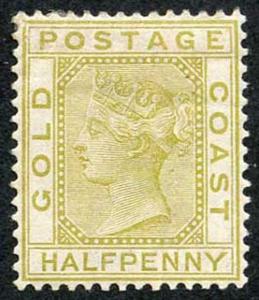 Gold Coast SG9 1883 QV 1/2d Olive-yellow Wmk Crown CA P14 M/M