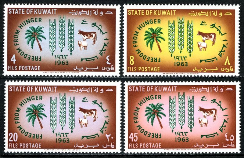 Kuwait 193-196, MNH Fao Libertad de Hambre Campaign. Palma, Vaca, Oveja, 1963