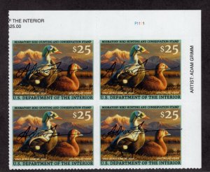 RW92 - Federal Duck Stamp. Plate Numbered Block Of 4.  A/S    #02 RW92PB4BLas