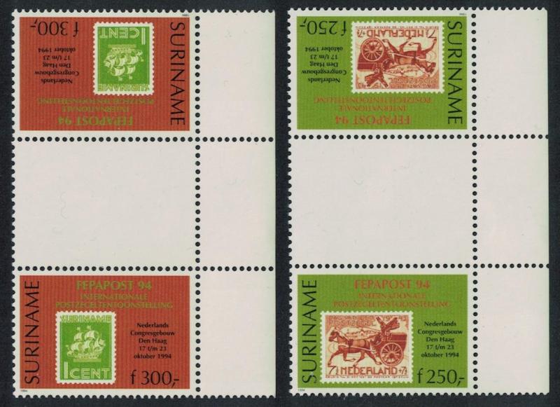 Suriname 'Fepapost 94' European Stamp Exhibition The Hague 2v Gutter Pairs