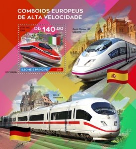 St Thomas - 2021 European Speed Trains - Stamp Souvenir Sheet - ST210820b