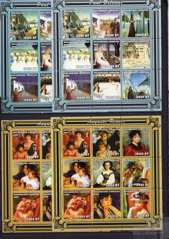 MOZAMBIQUE 2001 PAINTINGS 16 SHEETS OF 9 STAMPS PERF.& IMPERF. MNH