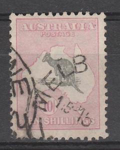 AUSTRALIA 1931 KANGAROO 10/- VARIETY SCRATCH THROUGH BACK C OF A WMK