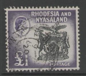 RHODESIA & NYASALAND SG31 1959 £1 BLACK & DEEP VIOLET FINE USED