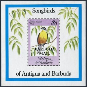 Barbuda 664, MNH. Michel Bl.87. Songbirds 1984. Yellow-breasted chat.