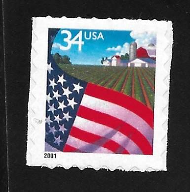 SC# 3495 - (34c) - Flag Over Farm - ATM  die cut 8, MNH single