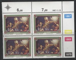 South Africa 703 (mnh block of 4) 30c “Belshazzar’s Feast” by Rembrandt (1987)