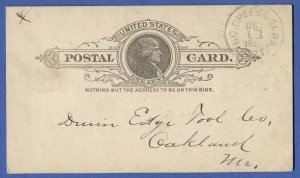 1888 UX9/S8 1c Postal Card, NO. CREEK & SARA. / AGT. Saratoga Agent Canc