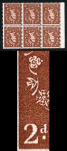 SB78aha 2d Light Red Brown Wmk Edward Inverted Retouched State Pane of 6 U/M