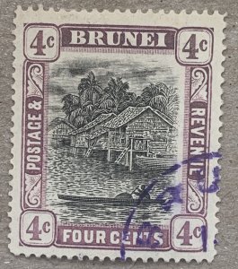 Brunei 1907 4c mauve with violet cds. Scott 19, CV $8.00.  SG 26