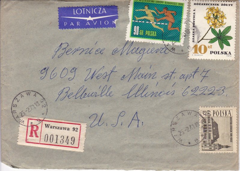 Poland 1969-72 15 Covers. Correspondence Warsaw to Illinois.With Content.