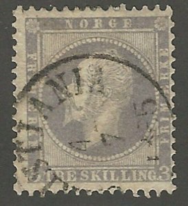 Norway, 1857, Scott #3 used, clear cancel, fine-very fine, 3s lilac