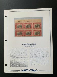 Scott # 651 - George Rogers Clark PLATE BLOCK 6 MNH OG good centering with page 