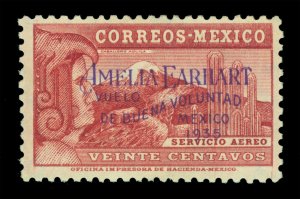 MEXICO 1935 AIRMAIL - AMELIA EARHART's Flight overprint 20c lake Sc# C74 mint MH