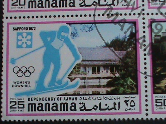 MANAMA STAMP-1972 WINTER OLYMPIC GAMES SAPPORO'72-JAPAN BLOCK OF 8 CTO VF