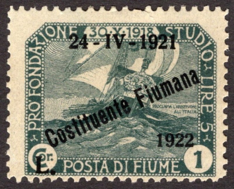 1922, Fiume 1L, MH, Torn a top, Sc 168