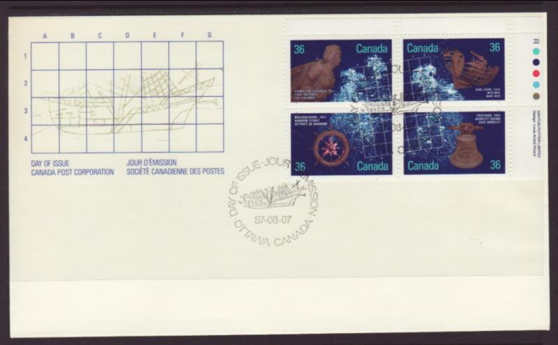 Canada 1144a Ship Wrecks Plate Block Canada Post U/A FDC