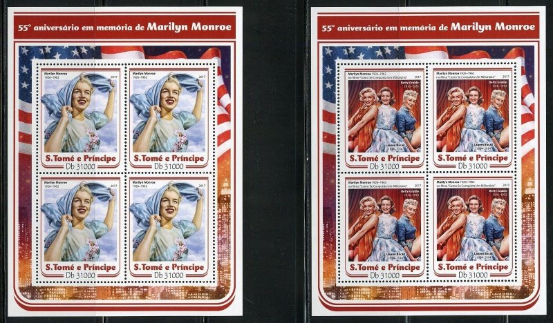 SAO TOME 2017 55th MEMORIAL OF MARILYN MONROE  SET OF 4 SHEETS (4)  NH