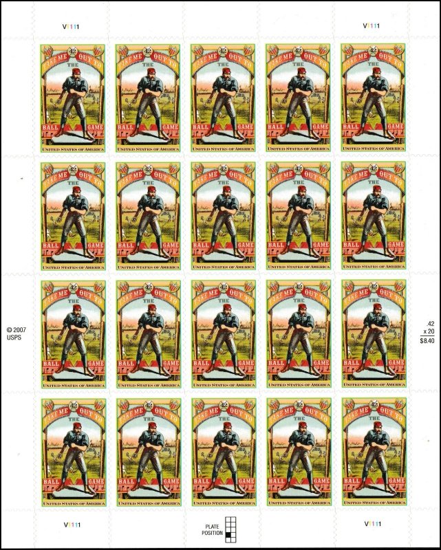 US 4341 Take Me Out To The Ball Game 42c sheet (20 stamps) MNH 2008 