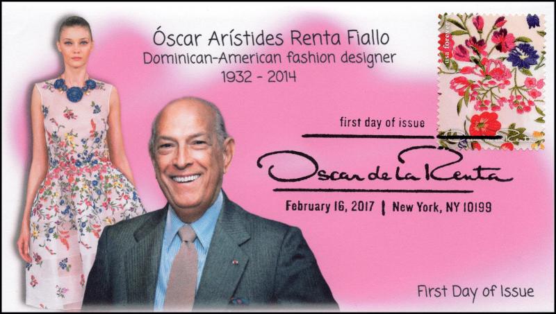 17-047, 2017, Oscar de la Renta, Fashion Design, FDC, Pictorial Cancel, Pink Flo
