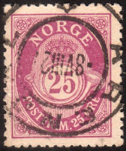 1901, Norway 25ö, Posthorn, Used, Sc 54