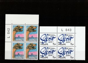 Denmark  Scott#  990-991  MNH  Plate Blocks of 4  (1993)