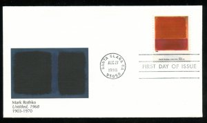 US 3236t American Art No. 12 Mark Rothko UA Fleetwood cachet FDC