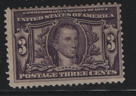 US 325 MINT HINGED, THIN  , MONROE  ISSUE 1904 CV $65.00