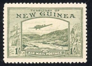 New Guinea SG221 1/- Pale Blue-green M/M Cat 45 pounds