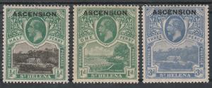 ASCENSION 1922 KGV OVERRPINTED ST HELENA 1/2D 1D AND 3D