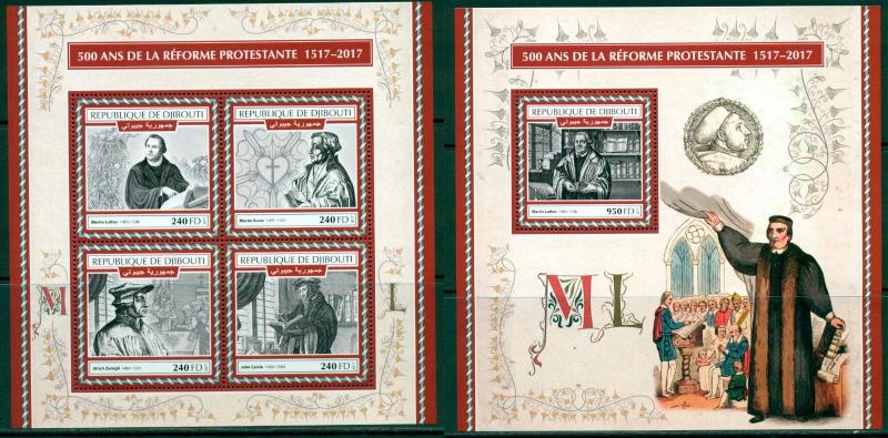 Martin Luther Reformation 500 Protestantism Djibouti MNH stamp set