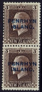 PENRHYN ISLAND 1917 KGV 3D SE - TENANT PERF 14½, 13½ PAIR
