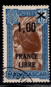 Madagascar Scott 233 Used France Libre surcharged  overprint