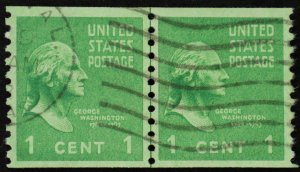 U.S. Used Stamp Scott #839 1c Prexie Coil Line Pair, Superb. CDS Cancel. A Gem!