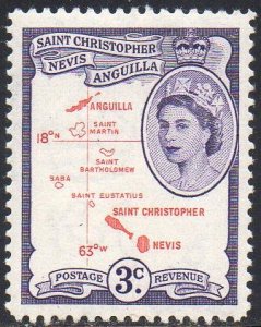 St Christopher, Nevis & Anguilla 1954 3c Map of islands MH