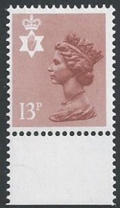 GB N. Ireland 13p chestnut Type I Ia FCP/PVAD MISSING PHOSPHOR. SG NI37Ey