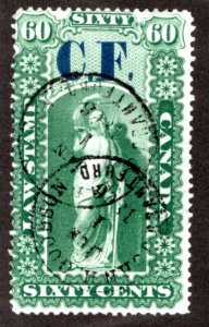 van Dam OL7, 60c, used,  C.F. o/p, Ontario Law Revenue Stamp, Canada