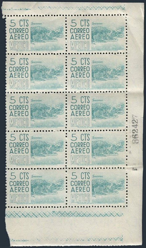 Mexico C208 block/10,MNH.Mi 1021A. Air Post 1953.Guerrero,Acapulco waterfront.