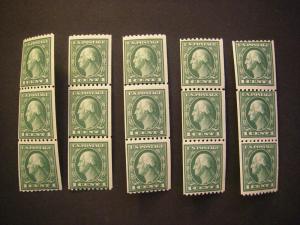 Scott 441, 1c Vert Washington, Strip of 3, MNH NICE