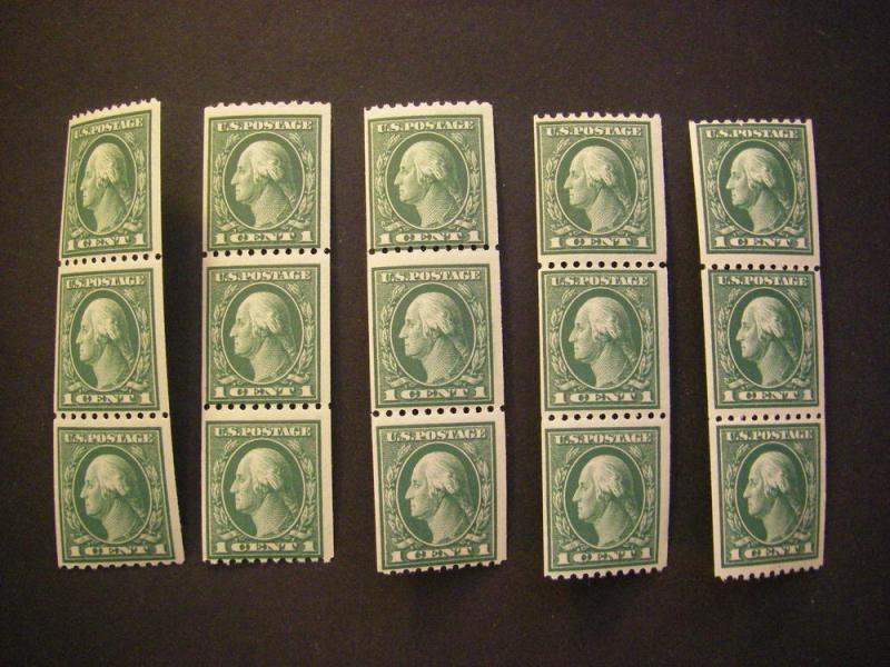 Scott 441, 1c Vert Washington, Strip of 3, MNH NICE