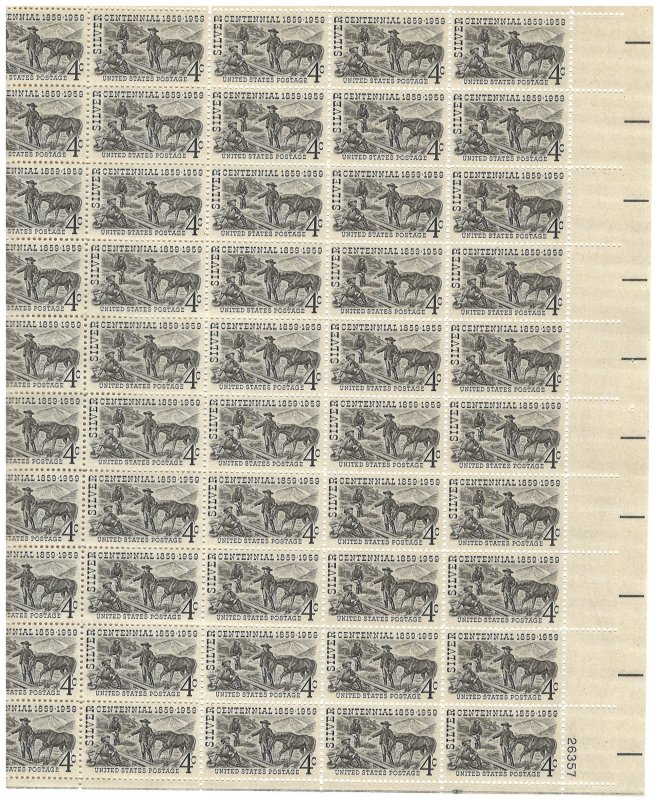 #1130 – 1959 4c Silver Centennial – MNH OG Sheet